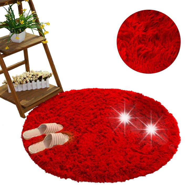 Covor Shaggy rotund 90 cm BloodyRed, antiderapant, moale, 3,5 cm grosime