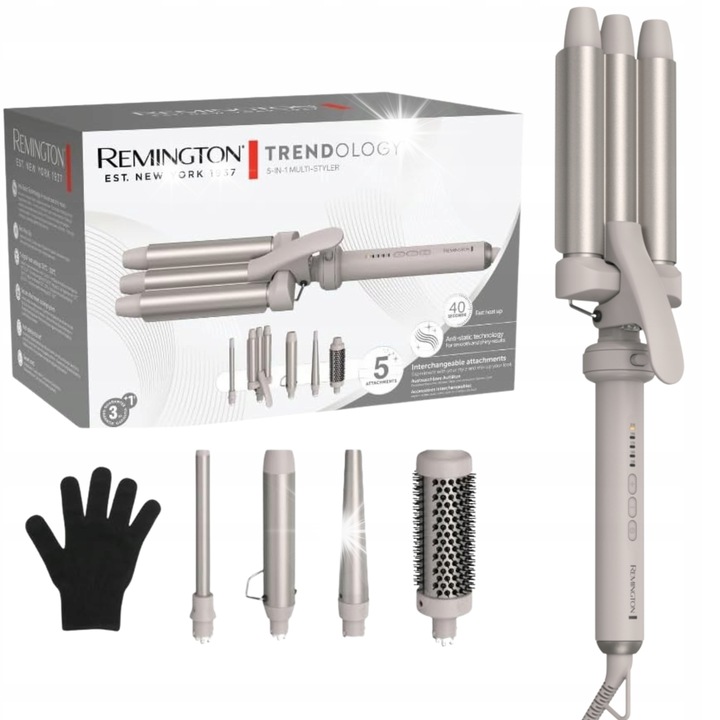 Ondulator de par Remington Trendology 5 in 1, 5 accesorii, tehnologie anti-electrizare, bej