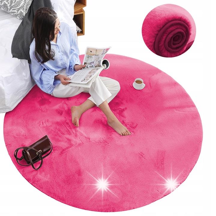 Кръгъл килим Strado Rabbit, розов, 140x140см, антиалергичен, с плътна нишка от 20мм