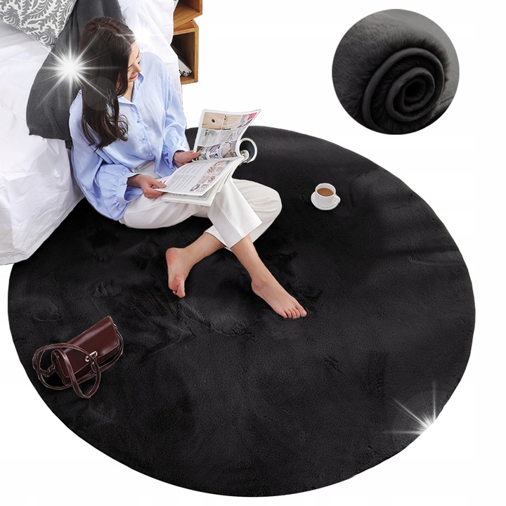 Szőnyegek Okragly Strado Rabbit, Fekete, 200x200cm, antiallergén, pusztit