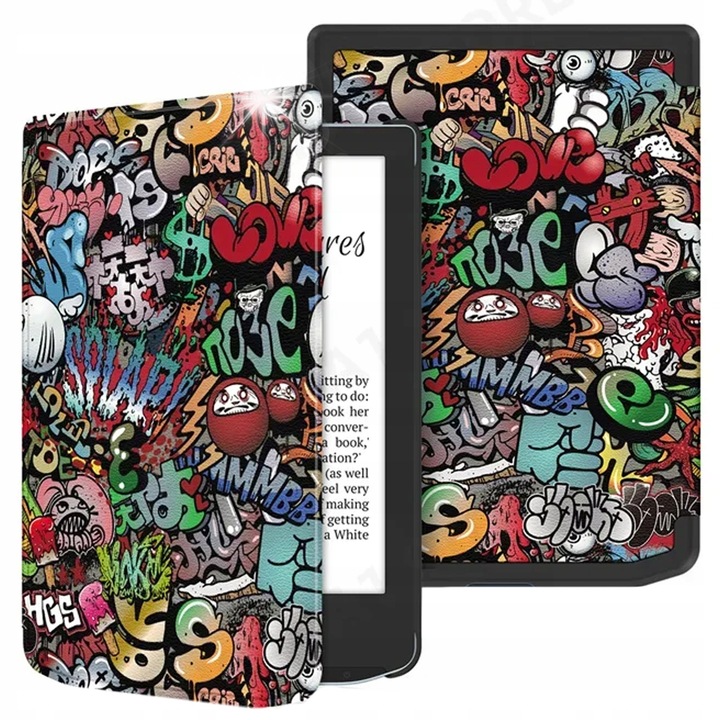 Grafikus tok PocketBook Verse/Verse Pro 629 634 készülékhez, többszínű, műanyag, automata ébresztés/alvás funkcióval