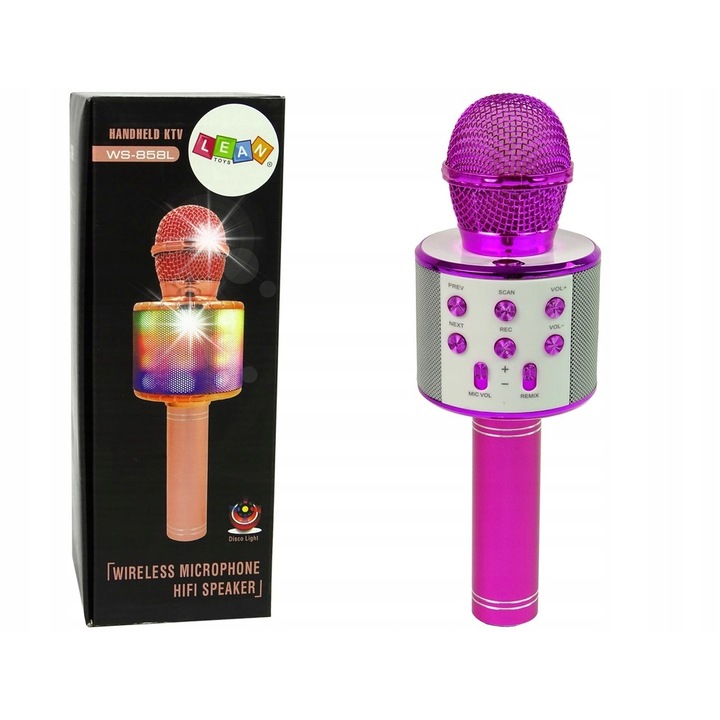Microfon wireless, Lean Toys, roz, 2 difuzoare, 23x8x8cm