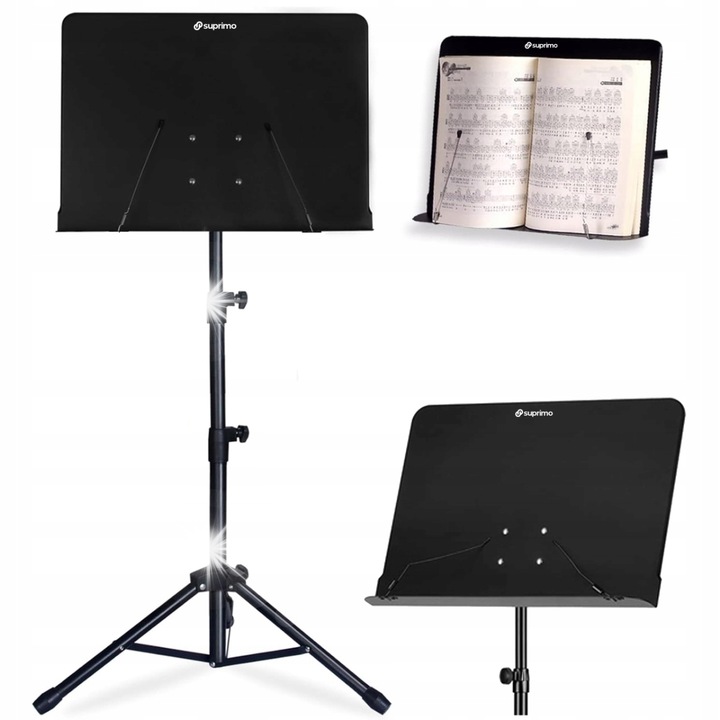 Pulpit pentru note Suprimo D3, reglabil, 50x34cm, negru, greutate maxima 10kg, inaltime 82-146cm