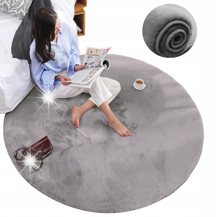 Килими Okragly Rabbit, Сребърни, 200x200см, 20мм дебелина, антиалергични