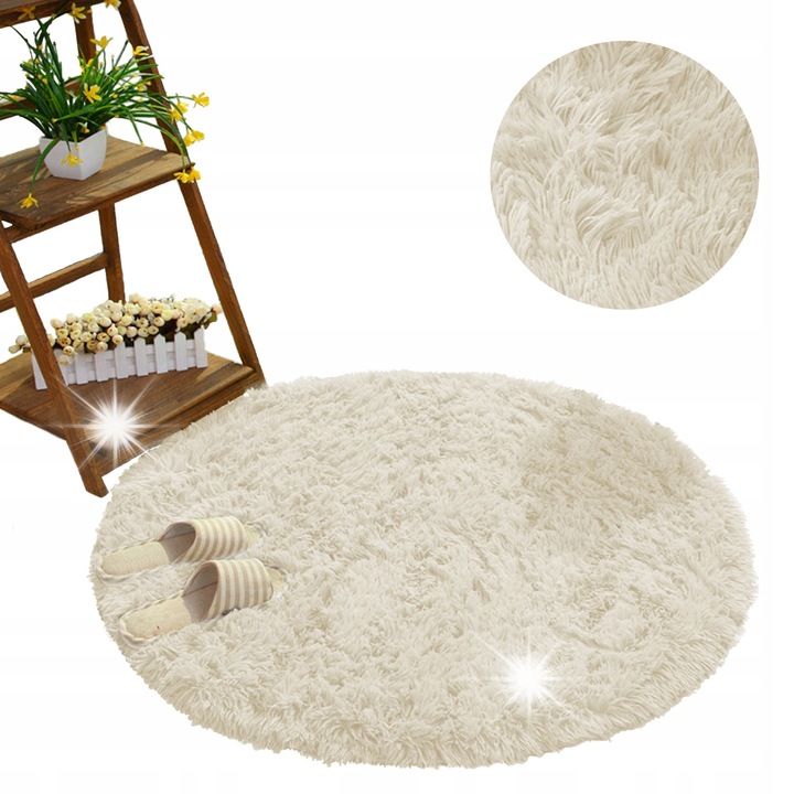Covor Shaggy rotund 200 cm CreamBeige, antiderapant, moale, 35 mm grosime