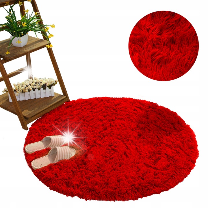 Covor Shaggy rotund, BloodyRed, 140x140 cm, antiderapant, moale