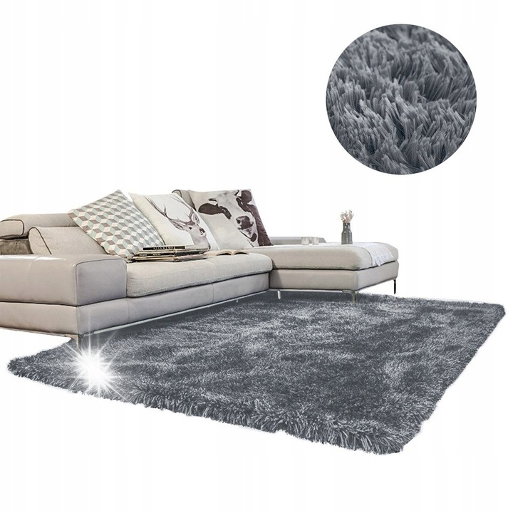 Килим Shaggy Strado 200x290cm GreyNight, мек, плътен, за интериор
