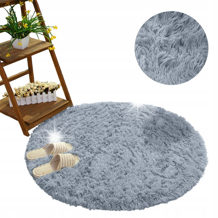Covor Shaggy Round, SilverFur, 300x300cm, antiderapant, moale