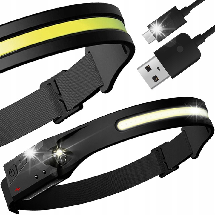 Trizand LED челник, 350 LM, 6 режима, черен, комплект с USB-USB C кабел