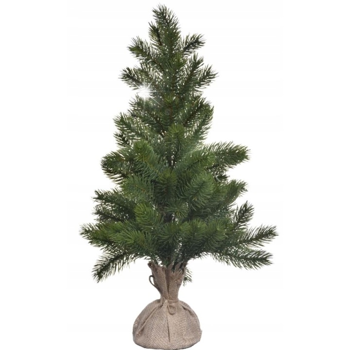 Brad de Craciun artificial 60cm cu efect de zapada, suport din jute, set