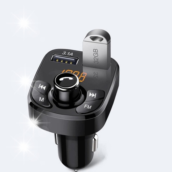 FM adó USB töltővel Kebidu A5, Bluetooth 5.0, 2 USB port, 12V-24V, 38x46x80mm