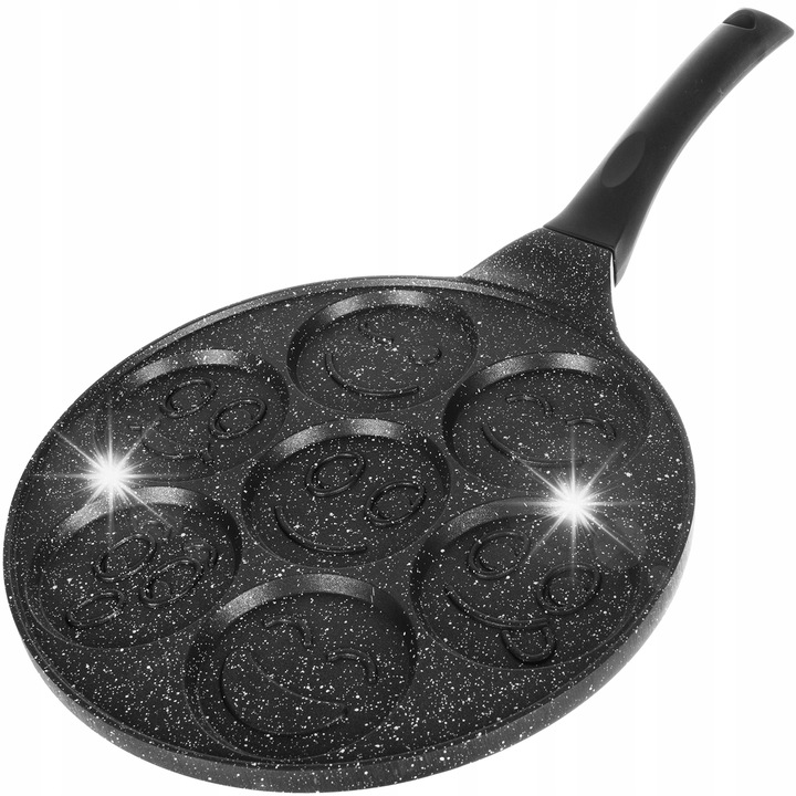Tojás- és palacsintasütő serpenyő, 7 formás, fekete, 26 cm, levehető fogantyús készlet