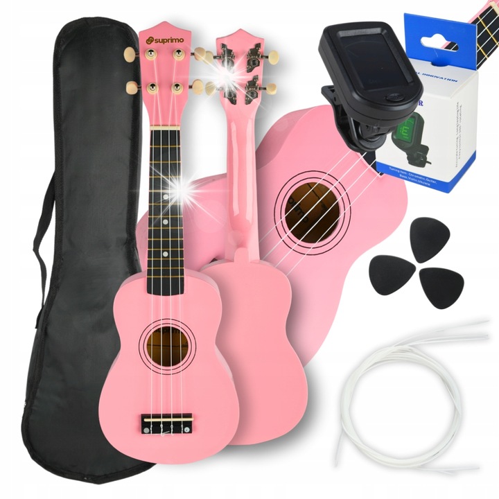 Ukulele soprano pentru copii, Suprimo UK21, cu husa, 21", roz