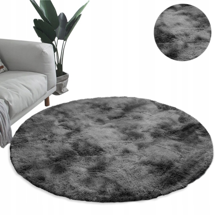 Кръгъл килим Shaggy Ombre, Strado, сив, 180x180 см, комплект