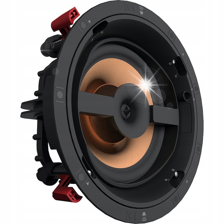Difuzor incastrat in tavan Klipsch PRO-18-RC (425386555), woofer 8" (20,3 cm) IMG, tweeter 1" aluminiu in Tractrix® Horn reglabil 15°, 200W/50W, 8 Ω, negru, grile albe incluse