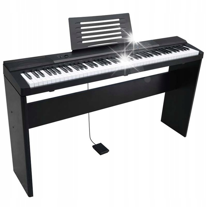 Pian digital MK DP 881, 88 claviaturi, 140 sunete, set cu stativ din lemn, negru, 129,8x28,5x11,2cm