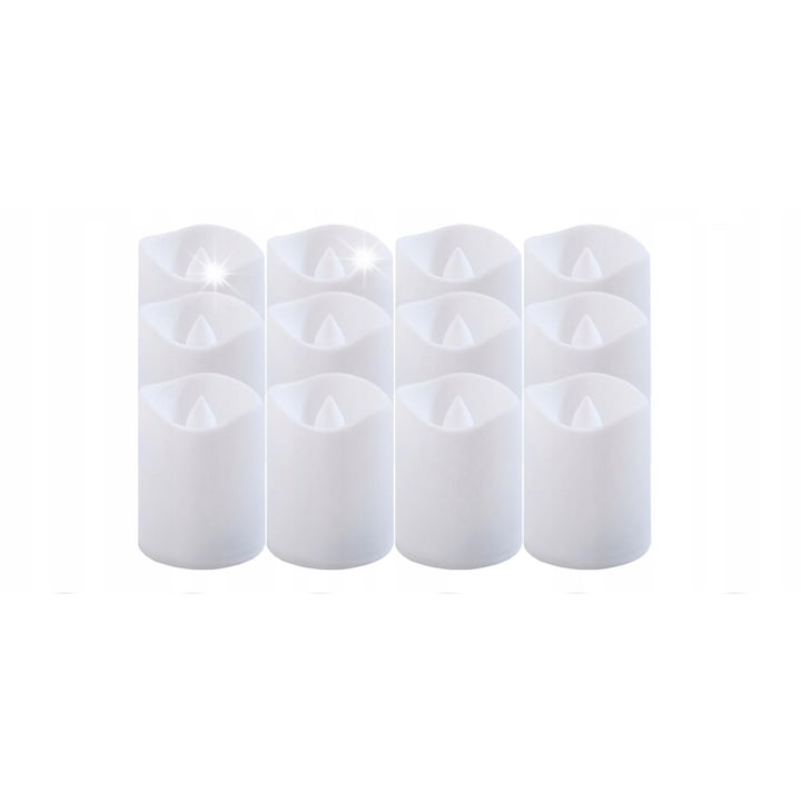 12 db Galaxy LED gyertya készlet, 3,6x4,5cm, meleg színű, LR44 elemmel működik
