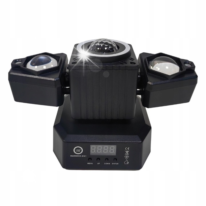 Világítástechnikai berendezés, Light4Me Madness 4in1, többféle effekt, piros és zöld lézer, Magic Ball, fekete, 24x12,8x15,3cm, komplett szett