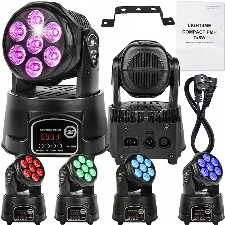 Reflector LED Wash Light4Me Compact PMH 7x8W, RGBW, 27x25x22cm, set inclusiv cablu de alimentare si suport de montaj