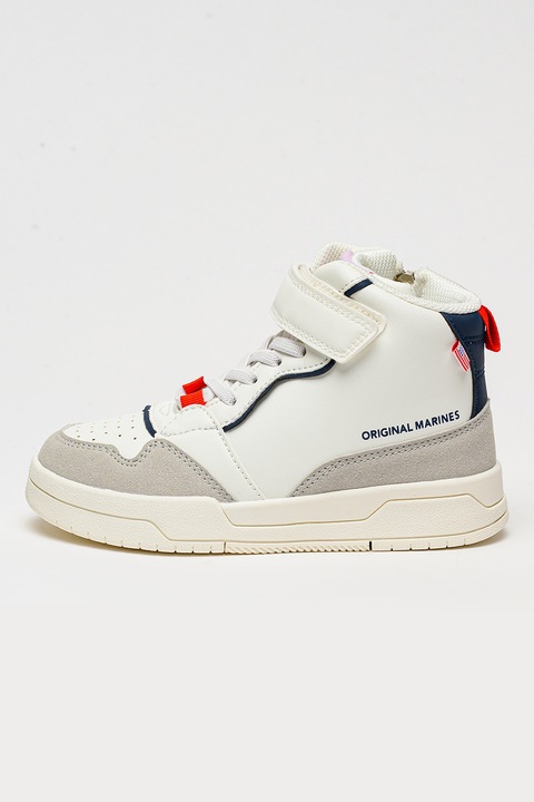 Original Marines, Pantofi sport mid-high din piele ecologica cu garnituri contrastante, Gri deschis/Alb optic