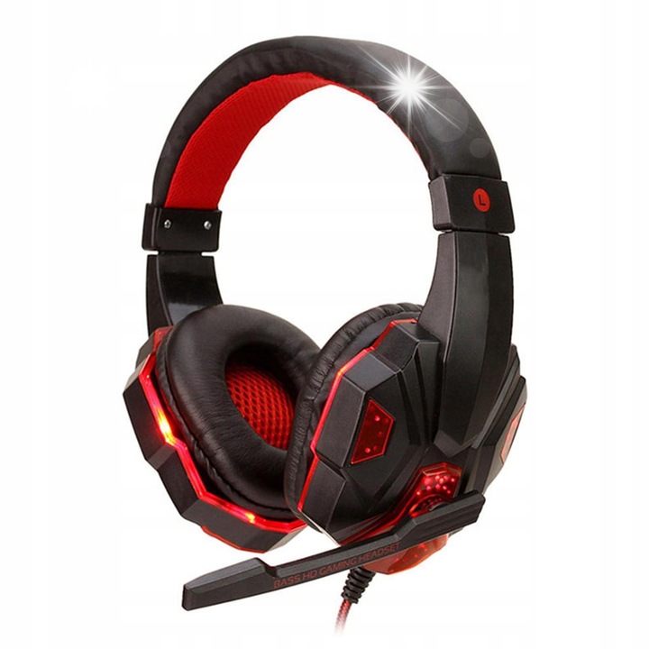 Casti gaming LED 830MV, QearFun, microfon, design ergonomic, rosu