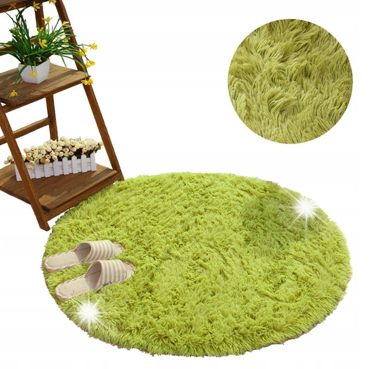 Кръгъл килим Shaggy, Strado, 300 см, зелен, противоплъзгащ, мек