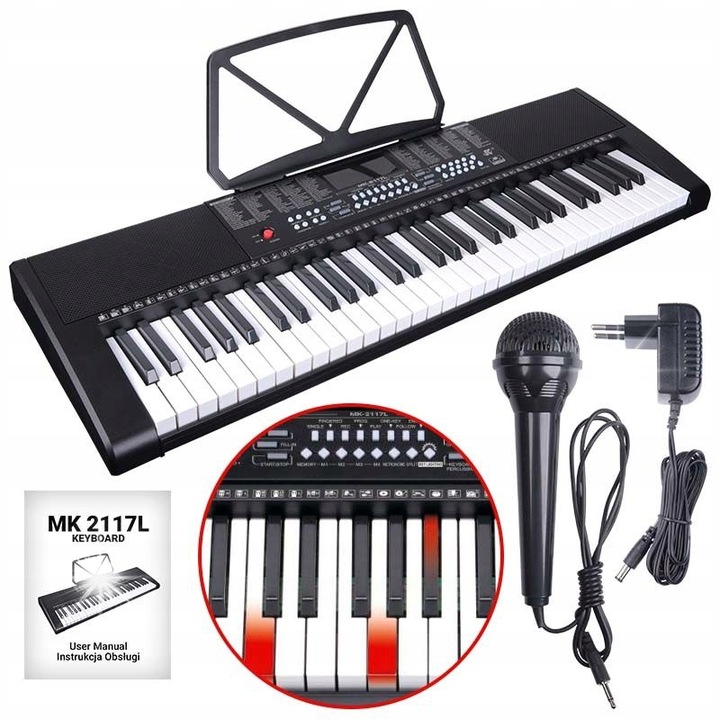 Orga electronica pentru copii MK 2117L, 61 clape, iluminare LED, Negru