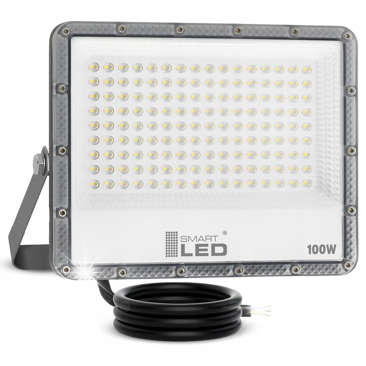 Proiector LED Smartled 100W, 11000lm, IP65, gri neutru, 18x15,5cm, set cu cablu de 30cm