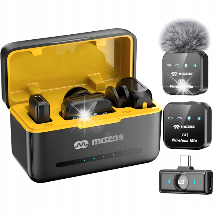 Set microfoane fara fir Mozos MX3-DUAL, 2.4 GHz, Bluetooth 5.3, reducere zgomot