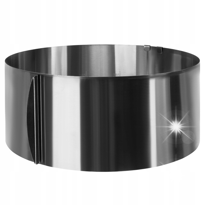 Forma de copt ajustabila pentru torturi, Ruhhy, 16-30cm, din otel inoxidabil, insotita de 2 cleme, argintie