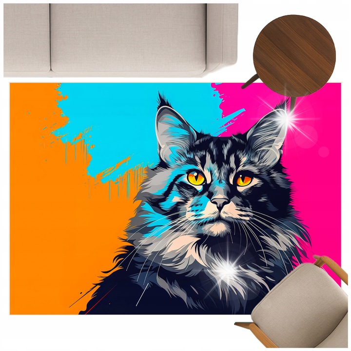 Covor 3D Strado MainCoon 140x200 cm, design modern, rezistent la uzura, antiderapant, multicolor