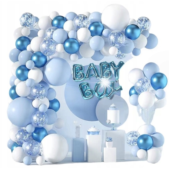 Lufi girland, 130 darabos szett, kék, parti dekoráció, babaváró