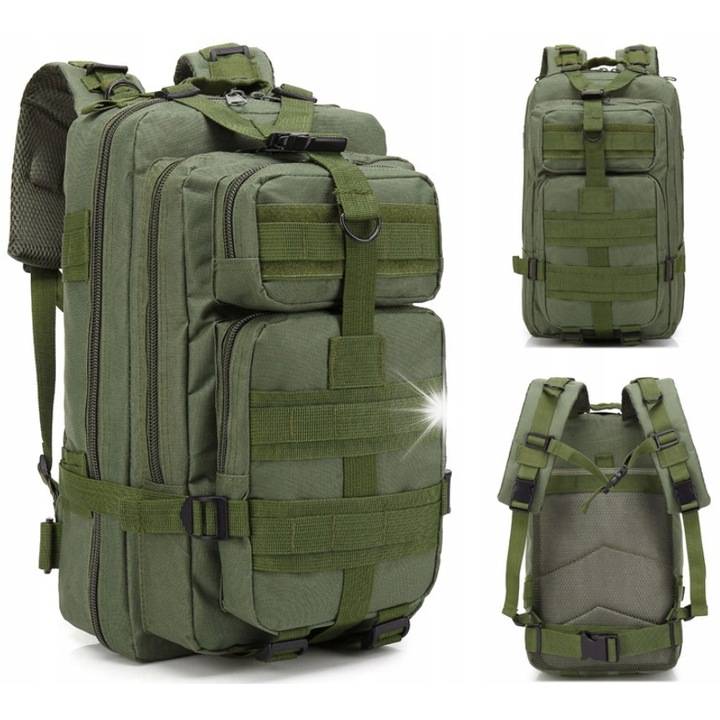 Rucsac turistic 35L, verde, 5 compartimente, material rezistent la apa, dimensiuni 13x28x42cm