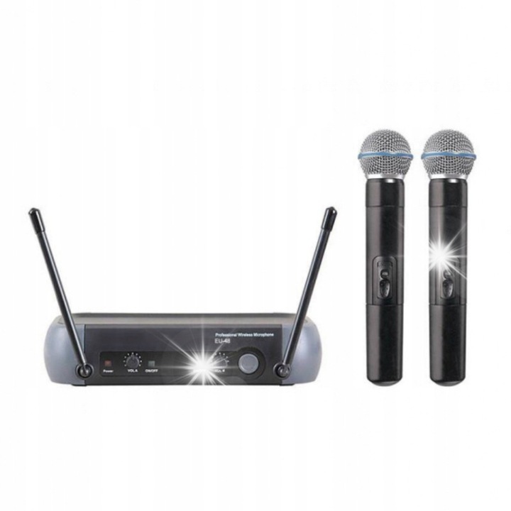 Sistem microfon fara fir Acemic EU-48, 2 microfoane dinamice, design elegant, negru, 36x34x8cm