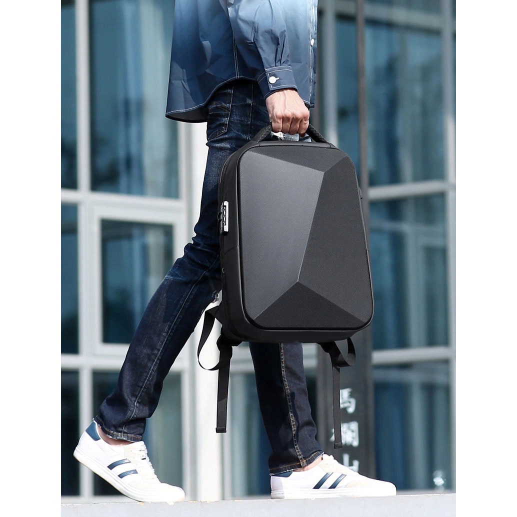Rucsac laptop Mozos PM37, antiefractie, waterproof, 45x32x13-21cm, negru