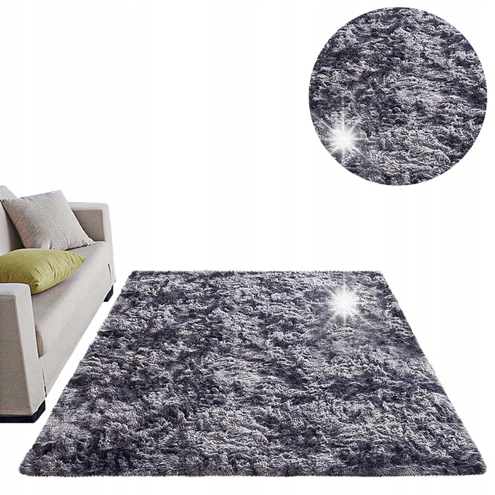 Shaggy Szőnyeg Strado Ombre 200x200cm, szürke, csúszásgátló, 3,5cm vastagság, szett