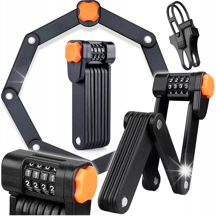 Zavor de bicicleta pliabil cu cod, Gotel, 35cm, 10.000 combinatii, negru
