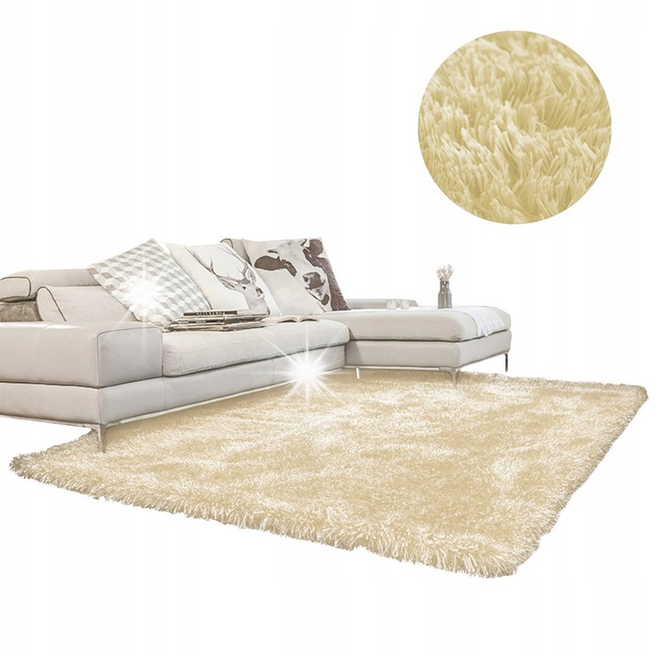 Килим Shaggy Strado 140x200cm CreamBeige, мек, плътен, за интериор