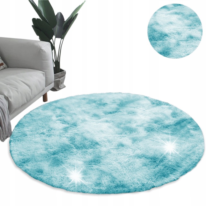 Okraglet Shaggy Strado Ombre kék szőnyeg, 100x100 cm, 3,5 cm vastag, modern design, csúszásmentes