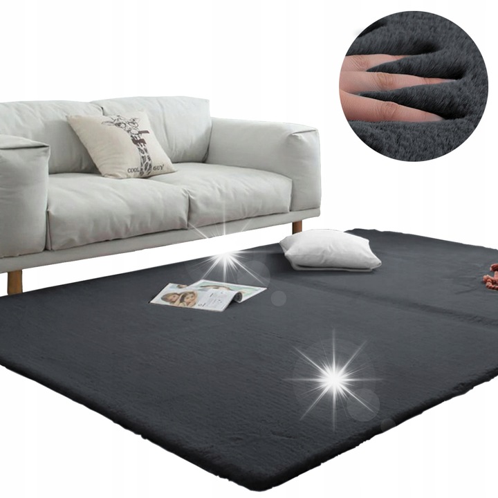 Пухкав килим Strado Rabbit 200x300см тъмно сив, антиалергичен, мек