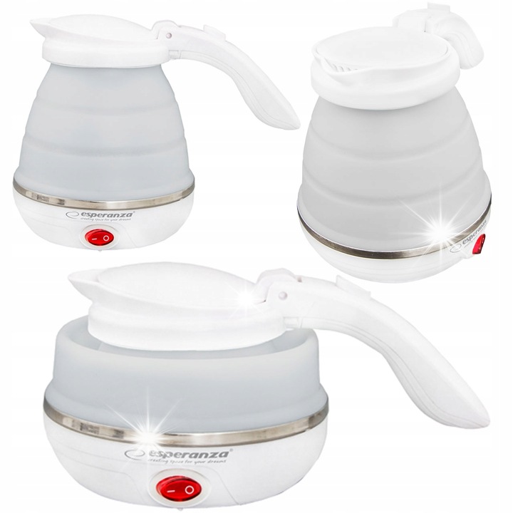 Fierbator electric turistic Esperanza, pliabil, 750 W, 0,5 L, alb, dimensiuni 92x133x133mm