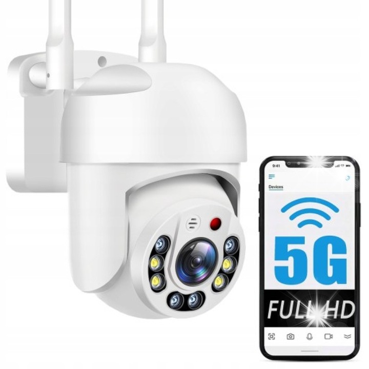 WiFi 5G FULL HD въртяща се камера за наблюдение, 360°, с микрофон и високоговорител, за външна употреба