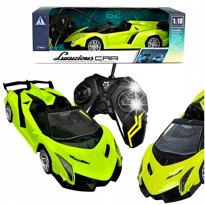 RC Lamborghini Cabrio 1:18 autó, zöld, LED lámpákkal, teljes készlet