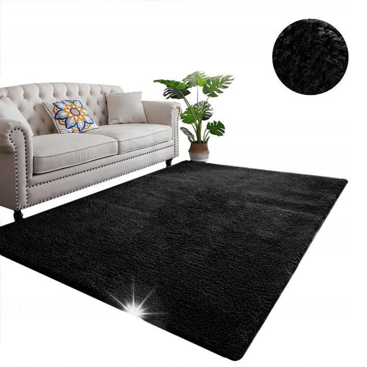 Килим Strado Alpaca, 160x220см, черен, полиестерен материал, антиалергичен, мек