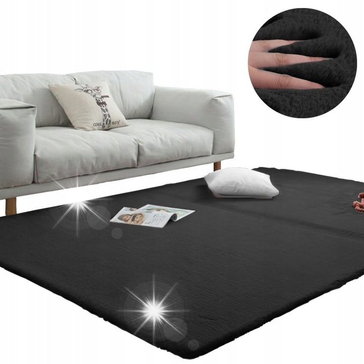 Килим шаги Strado Rabbit, имитация заешка козина, черен, 120x170 см