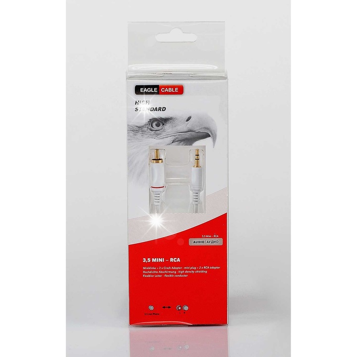 Kábel Mini Jack 3,5mm - 2xRCA, 0,8m, fehér, készlet