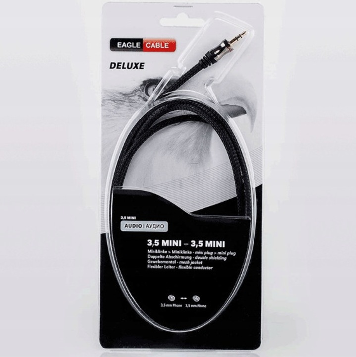 Cablu audio Mini Jack 3,5mm, Eagle Cable, 1,6m, negru, metalic