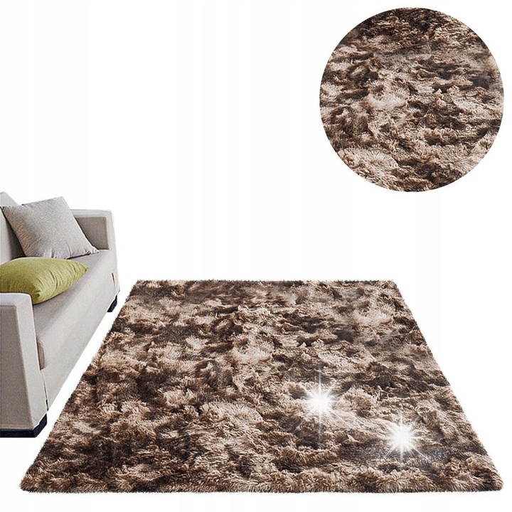 Килим Shaggy Strado Ombre Coffee 200x200cm, противоплъзгащ, 3,5см дебелина