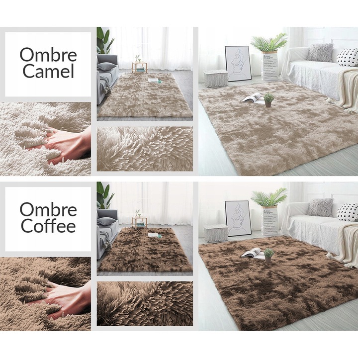 Килим Shaggy Strado Ombre 140x200cm, Сребърен, противоплъзгащ, мек