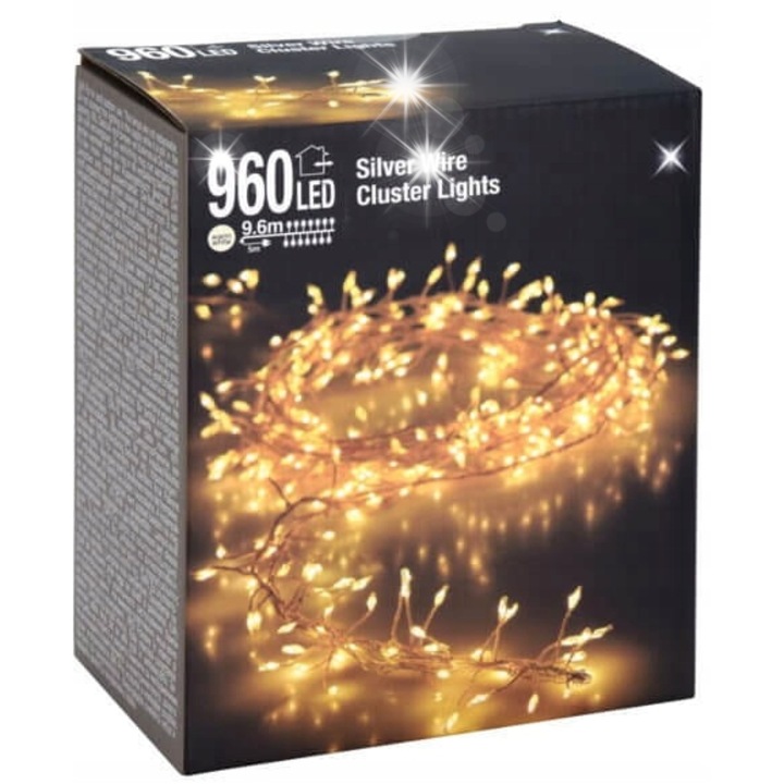 Lampi festive Koopman International, 960 LED, alb cald, 9,6m, set, interior/exterior, IP44